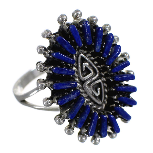 Genuine Sterling Silver Water Wave And Lapis Needlepoint Ring Size 5 YX89568